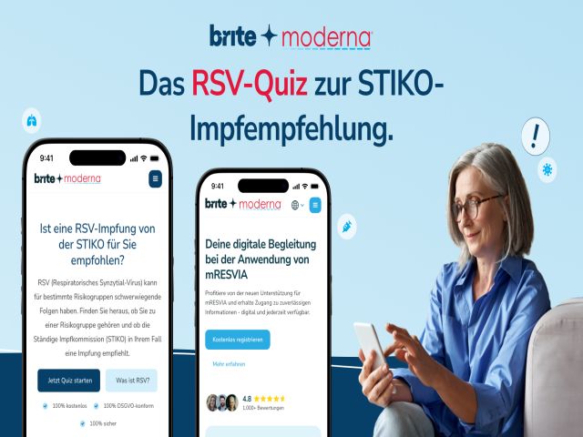 RSV-Quiz zur STIKO-Impfempfehlung mit zwei Smartphones und einer Person, die ein Smartphone nutzt.