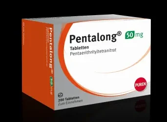 Packshot der Pentalong 50 mg Tabletten mit Pentaerithrityltetranitrat von Puren Pharma